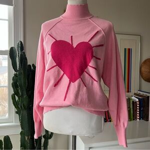 Kerri Rosenthal Pink Heart Turtleneck Long Sleeve Sweater S
